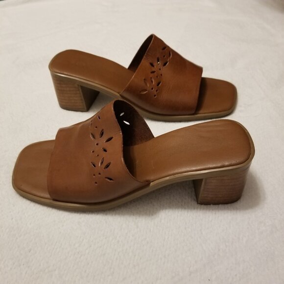 Brown Leather Mules Sandals 2in Block Heel US 5.5 Montego Bay Club Leather Club - Picture 6 of 10